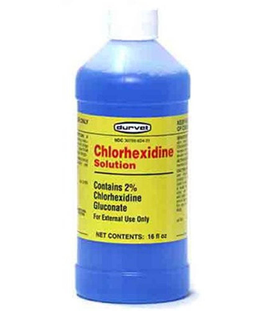Durvet Chlorhexidine Solution, 2 % Chlorhecidine Gluconate, 1 pt.