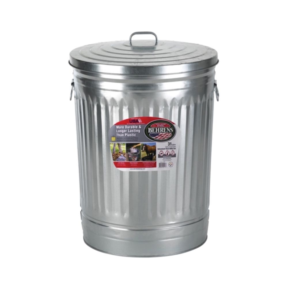 Galvanized Steel Trash Can, 31 gal