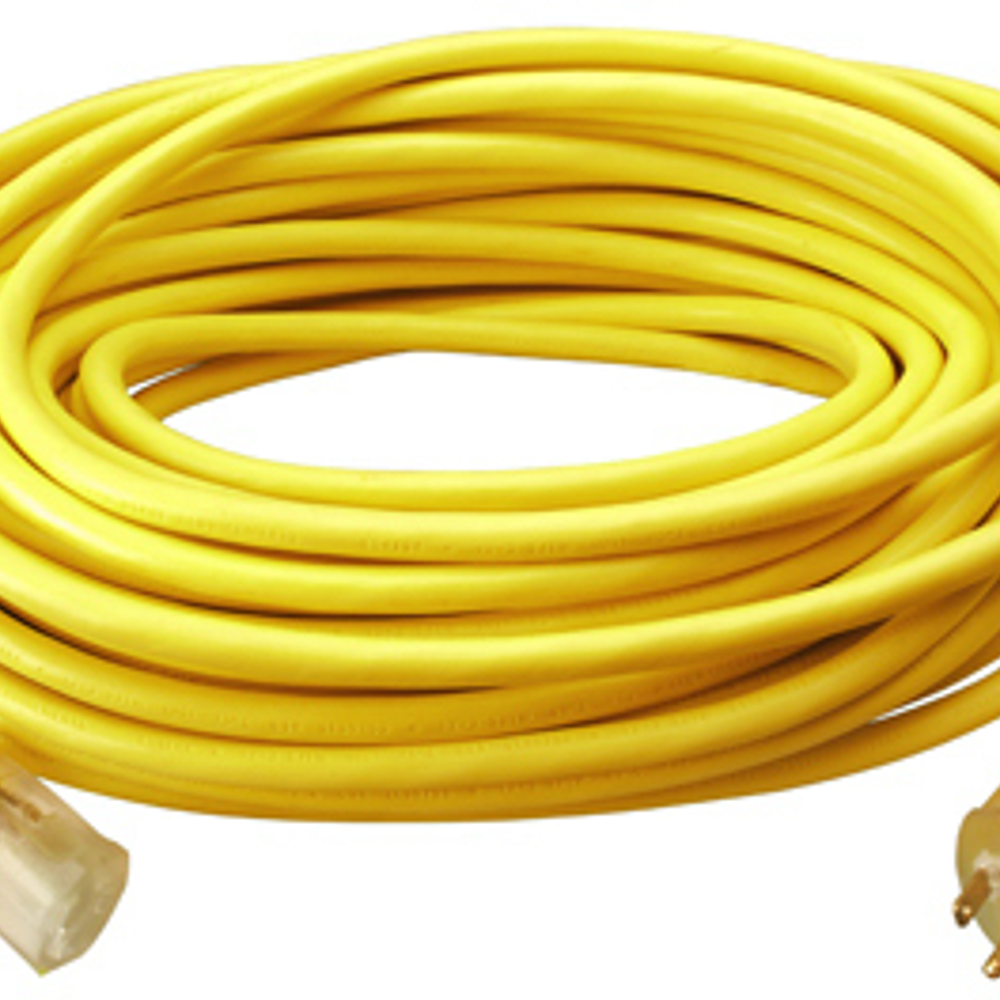 Master Electrician Extension Cord, 12/3, SJTW, Yellow Round Vinyl, 25-Ft.