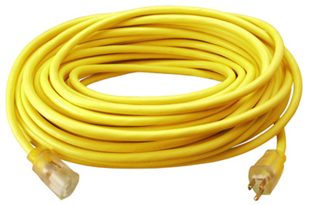 Master Electrician Extension Cord, 12/3, SJTW, Yellow Round Vinyl, 25-Ft.