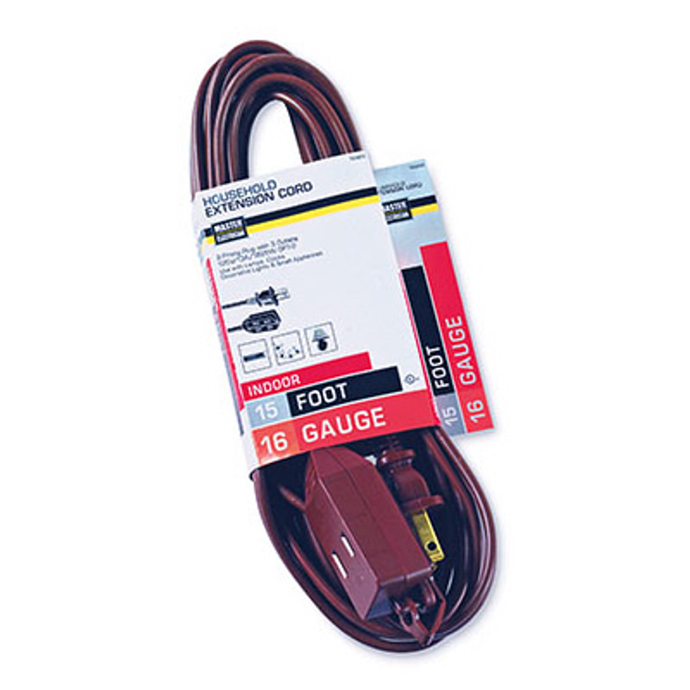 Master Electrician Extension Cord, 16/2 SPT-2 Polarized Cube Tap, Brown, 15-Ft.