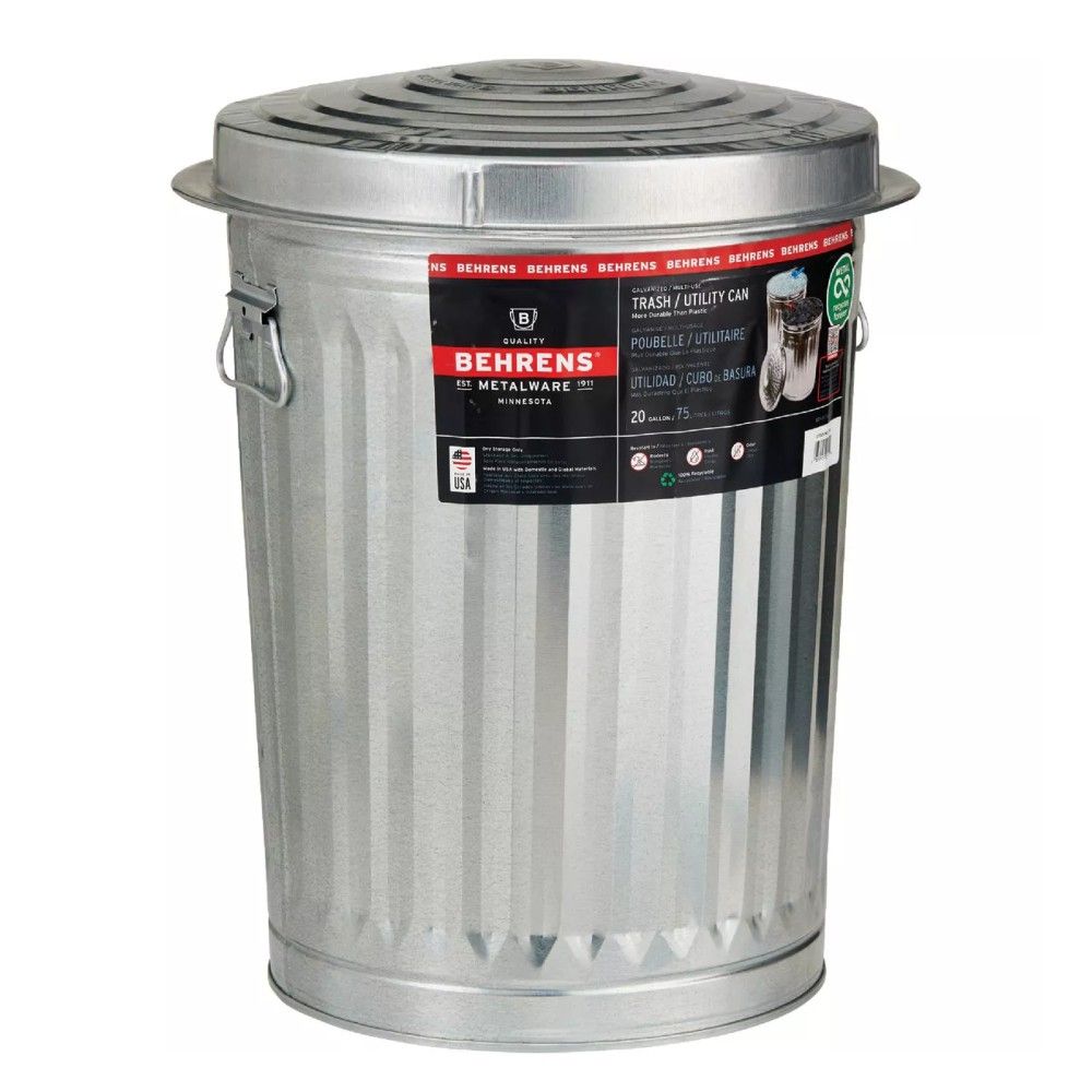 Behrens, Galvanized Steel Trash Can with Lid, 20 gal