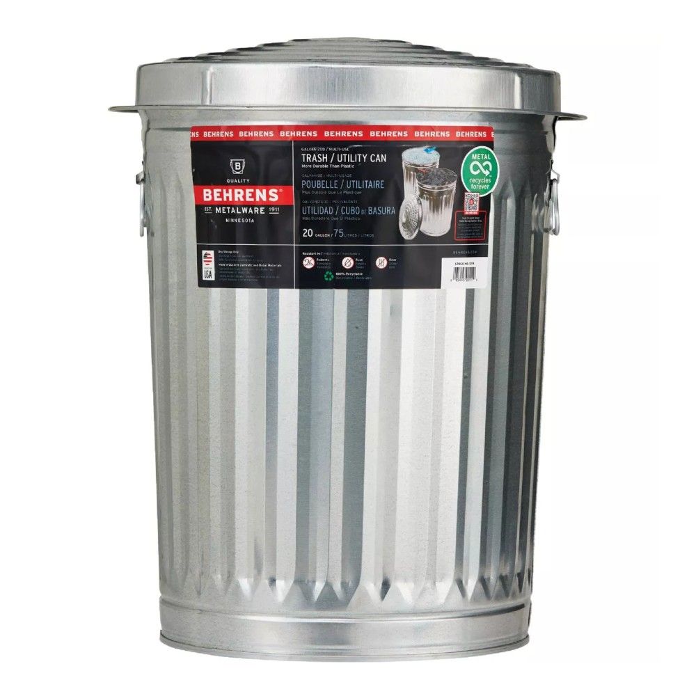Behrens, Galvanized Steel Trash Can with Lid, 20 gal
