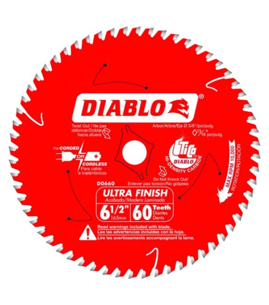 Diablo, 6-1/2" x 60 Teeth Ultra Finish Saw Blade for Wood