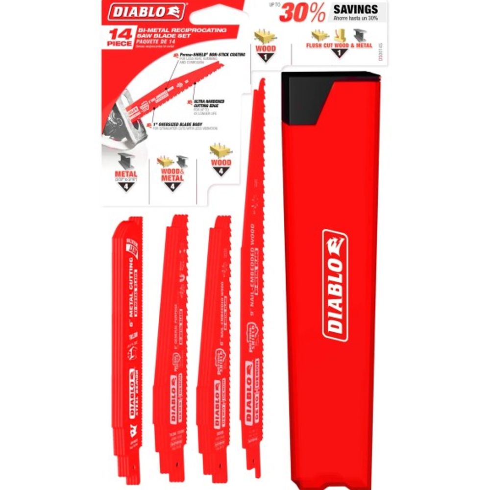 Diablo, Bi-Metal Recip Saw Blade Set for Wood and Metal Demolition, 14 pc