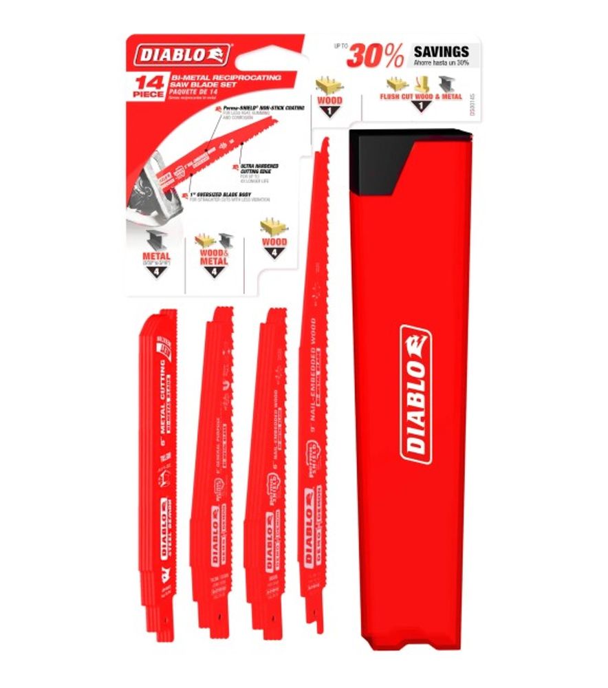 Diablo, Bi-Metal Recip Saw Blade Set for Wood and Metal Demolition, 14 pc