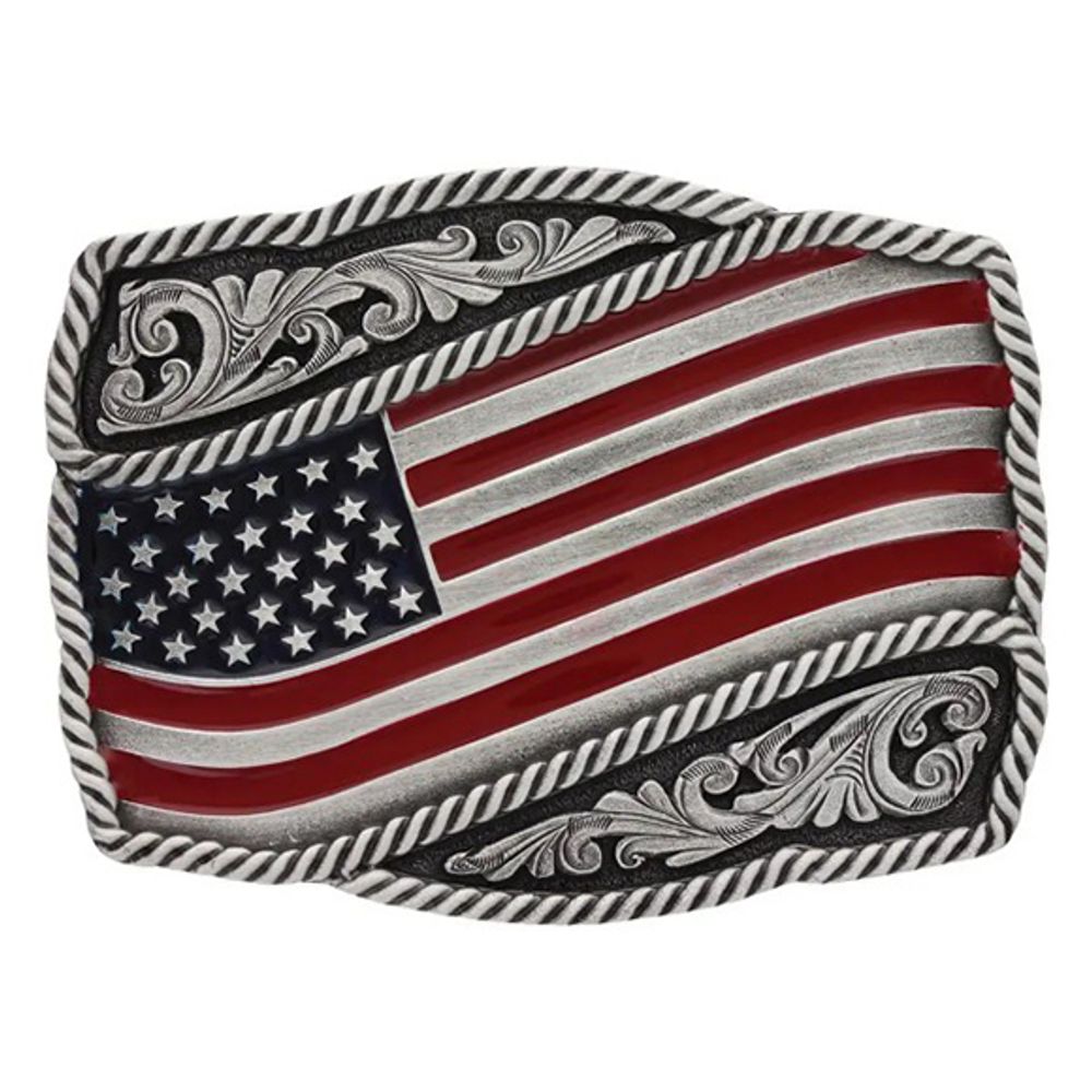 Montana Silversmiths, Classic Waving American Flag Attitude Buckle, A590P