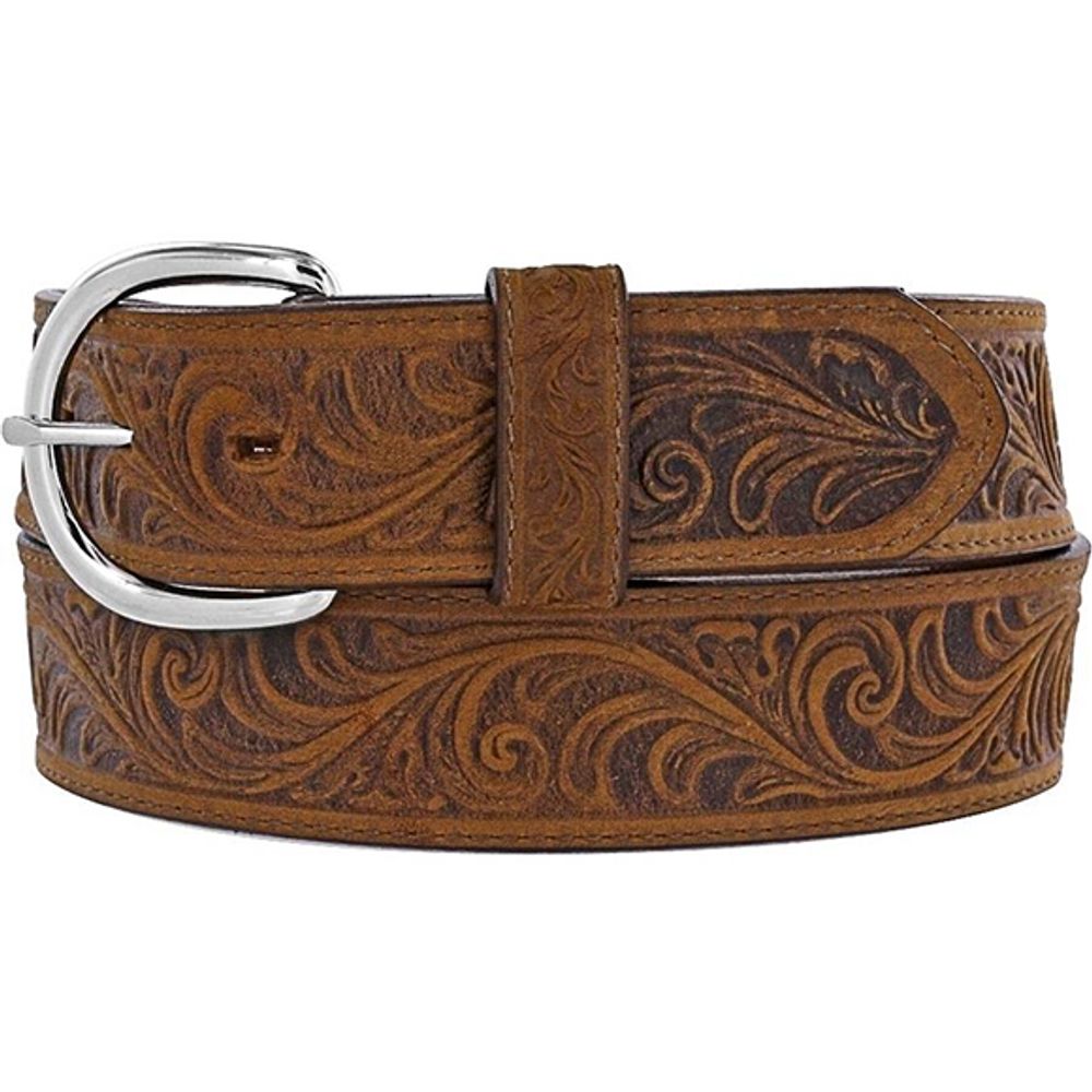 Justin, Men's Scrolled Tooling Brown Western Belt, 53909