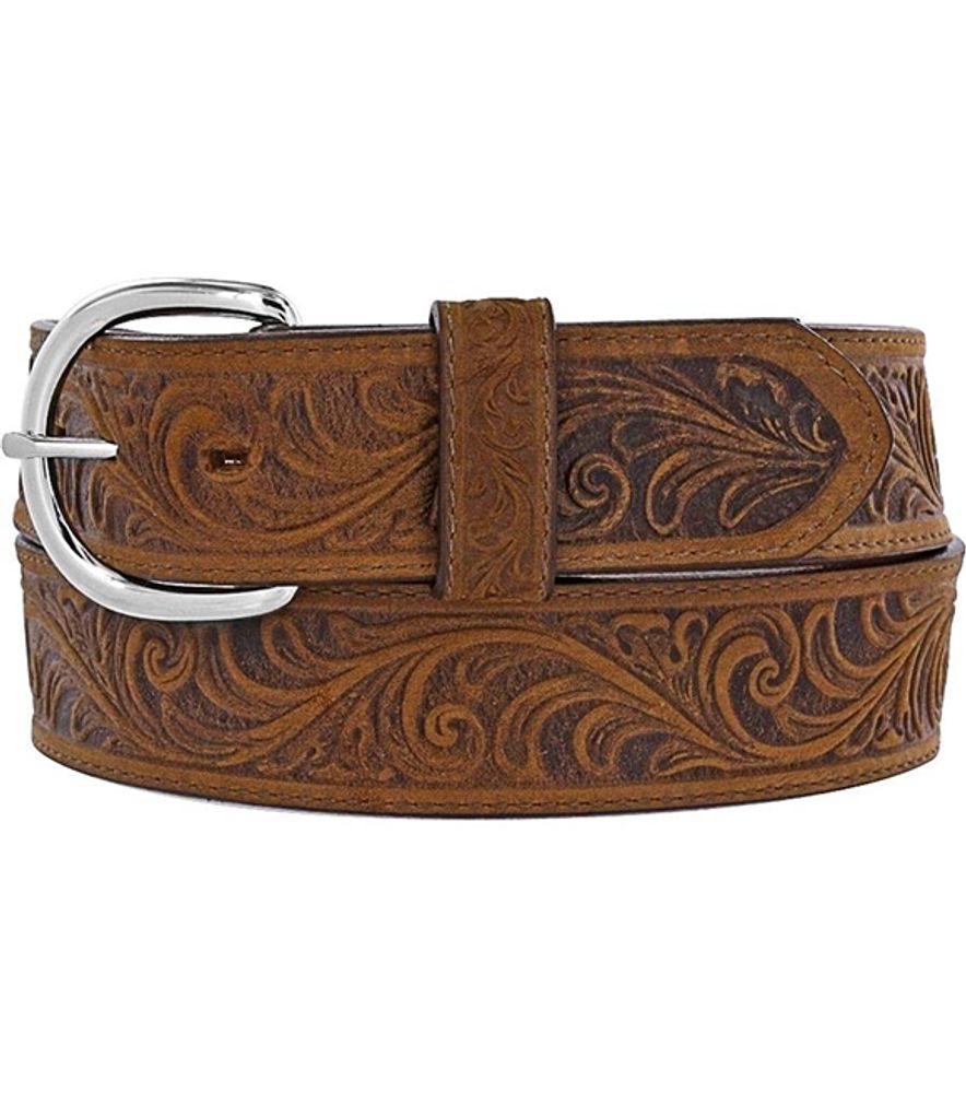 Justin, Men's Scrolled Tooling Brown Western Belt, 53909