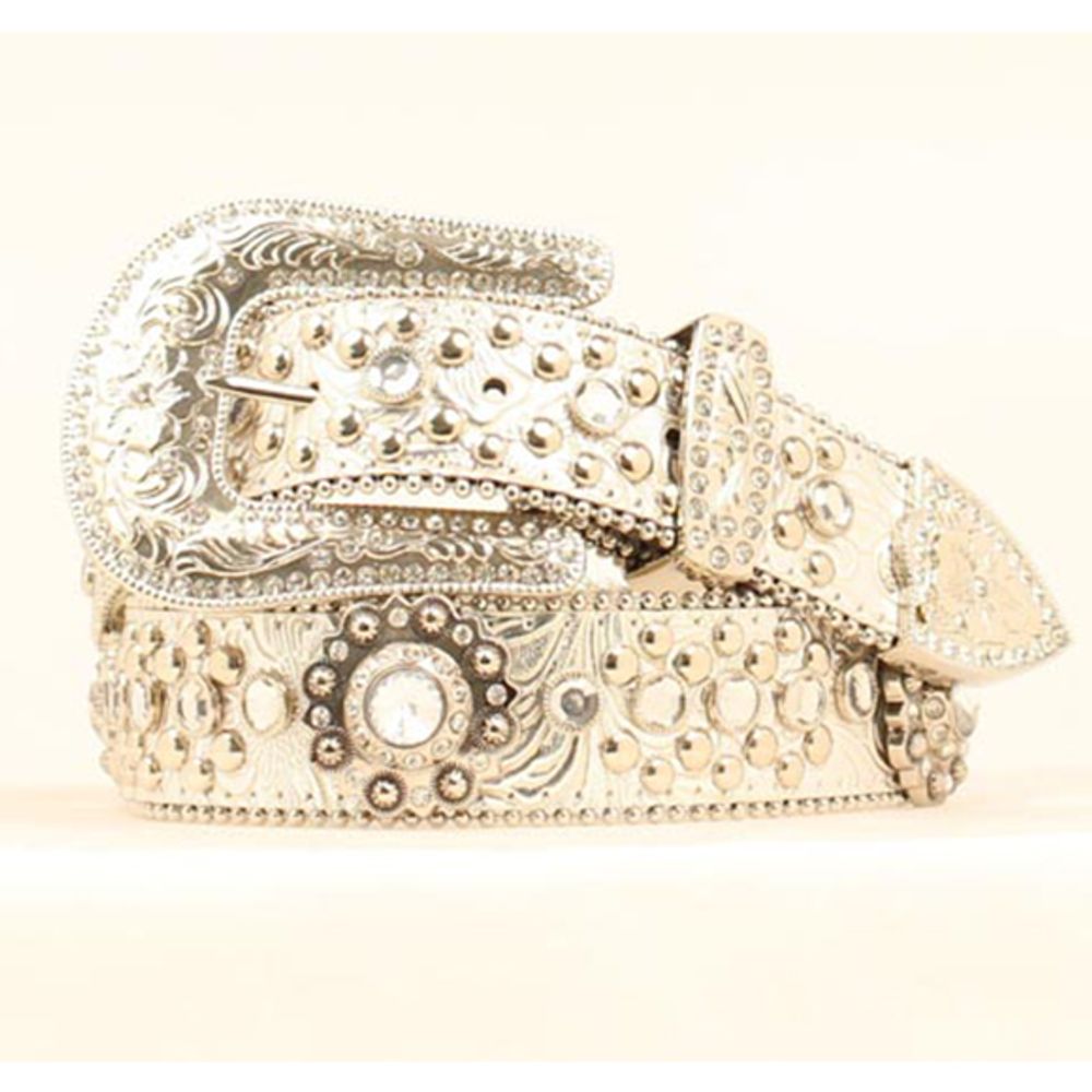 Blazin Roxx, Ladies White and Silver Floral Rhinestone Bling Western Belt, N3516636