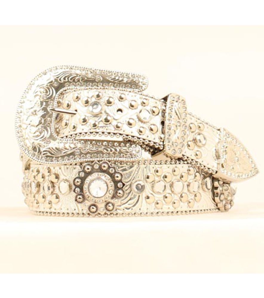 Blazin Roxx, Ladies White and Silver Floral Rhinestone Bling Western Belt, N3516636