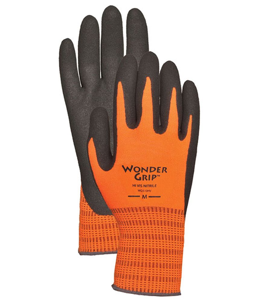 American Glove Wonder Grip High Visibility Extra Tough Palm Dipped Nitrile Garden Glove, WG510HV