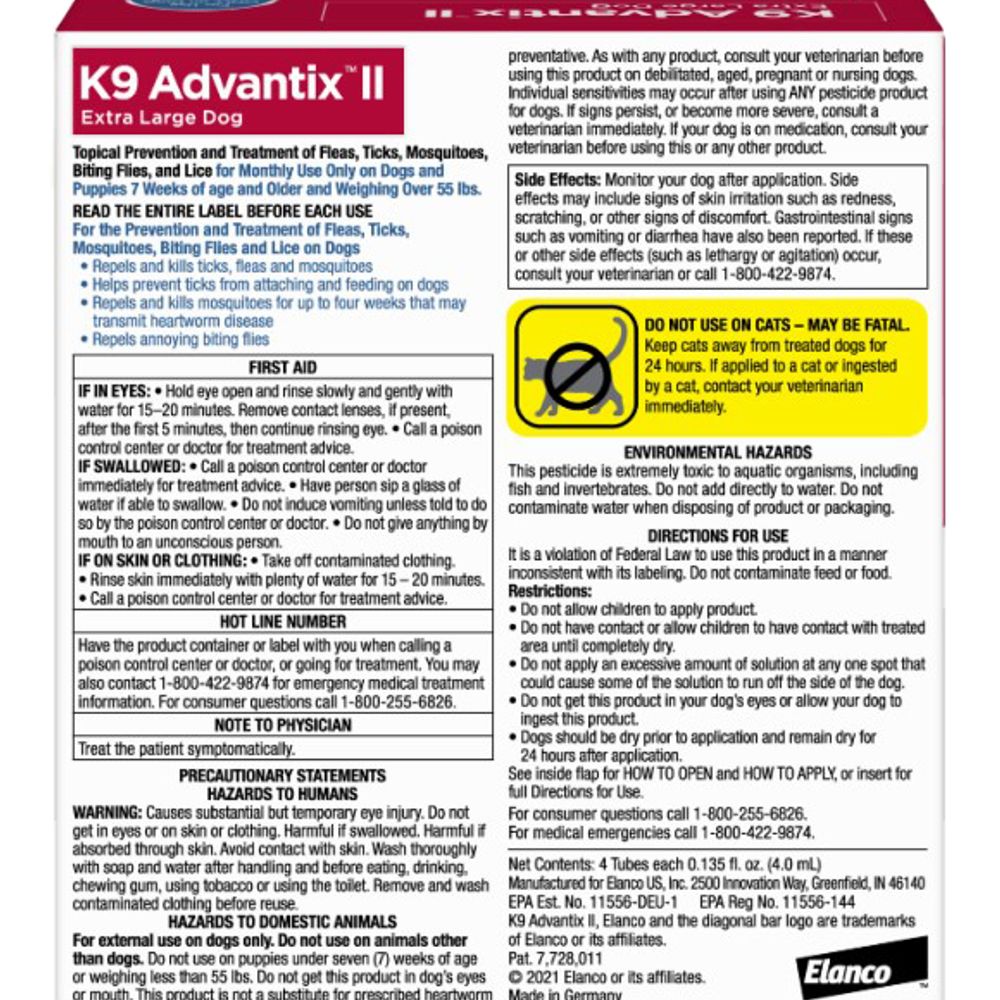 K9 Advantix II, for Extra Large Dogs, 4 pack