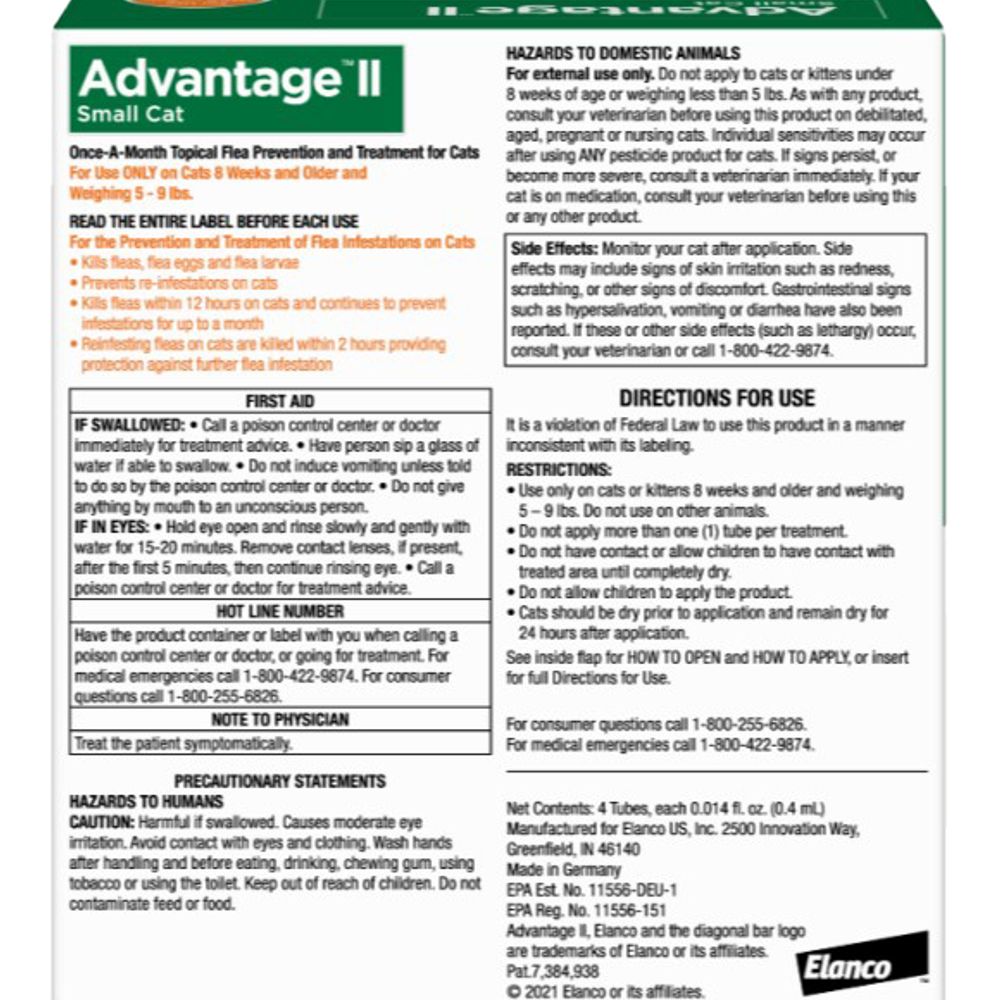 Advantage II for Small Cats, 4 pack