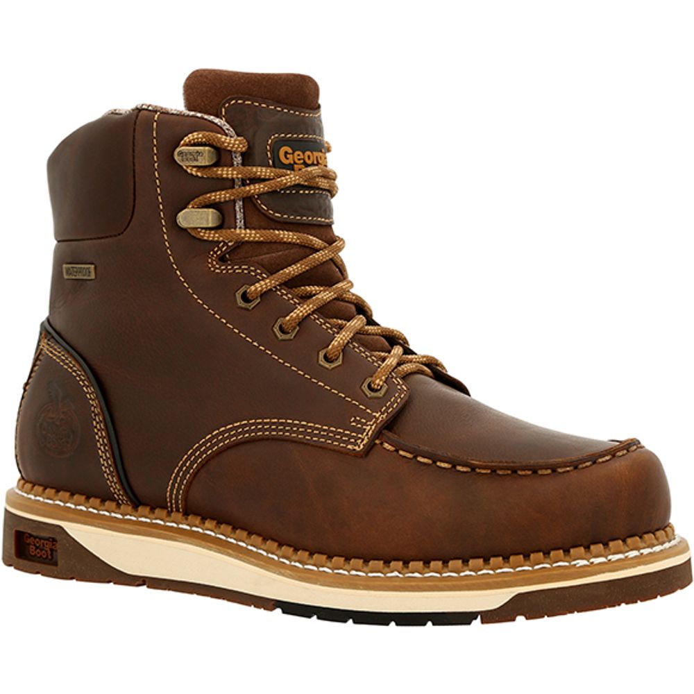 Georgia Boot, Men's Brown 6" Waterproof Lace Wedge, GB00429 
