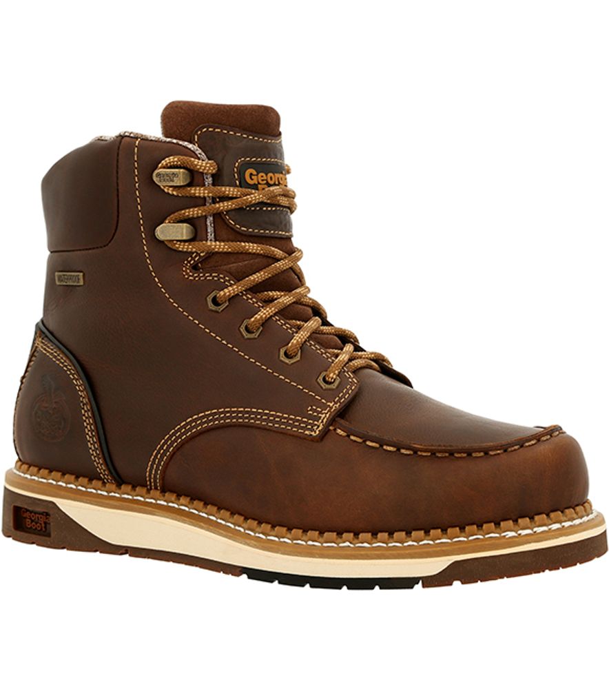 Georgia Boot, Men's Brown 6" Waterproof Lace Wedge, GB00429