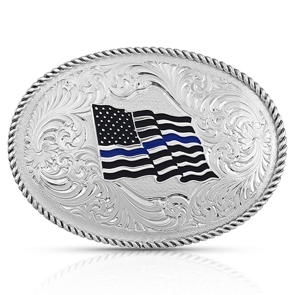 Montana Silversmiths Thin Blue Line Flag Buckle, 1340TBL