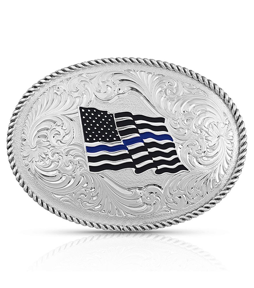 Montana Silversmiths Thin Blue Line Flag Buckle, 1340TBL