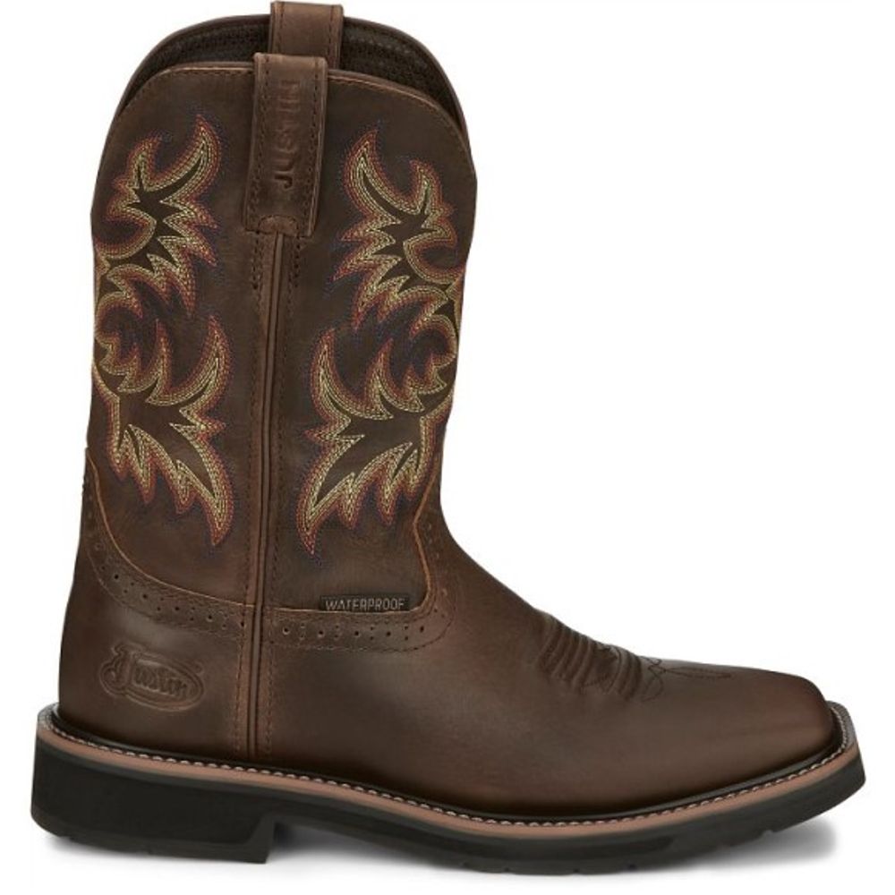Justin, Men's Brown 11" Driller Waterproof Boots, SE4689