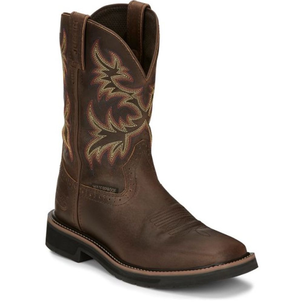 Justin, Men's Brown 11" Driller Waterproof Boots, SE4689