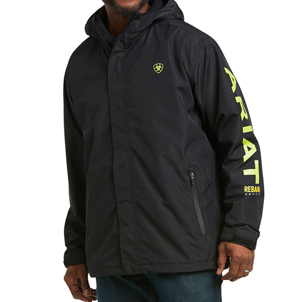 Ariat, Men's Rebar Black/Lime Stormshell Logo Waterproof Jacket, 10037607