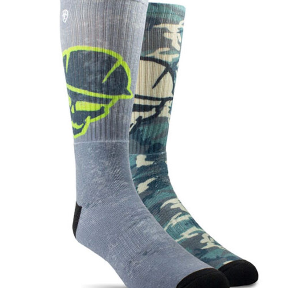 Ariat, Roughneck Graphic Crew Work Sock 2 Pair, AR2534