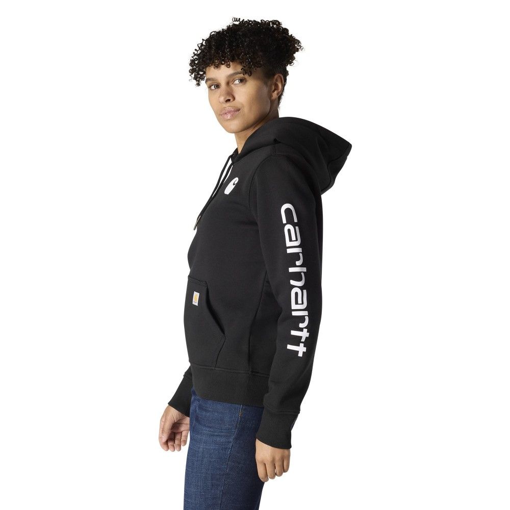 Carhartt, Ladies Black Relaxed Fit Midweight Logo Sleeve Graphic Hoodie