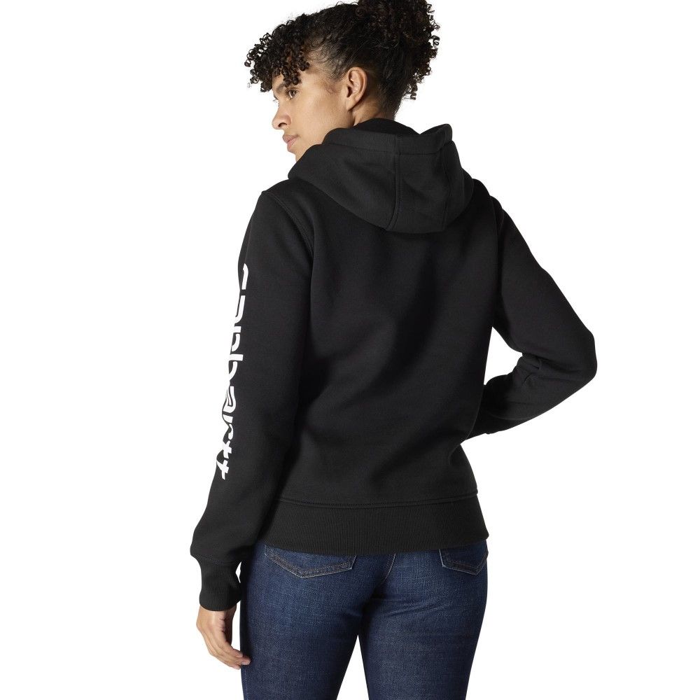 Carhartt, Ladies Black Relaxed Fit Midweight Logo Sleeve Graphic Hoodie