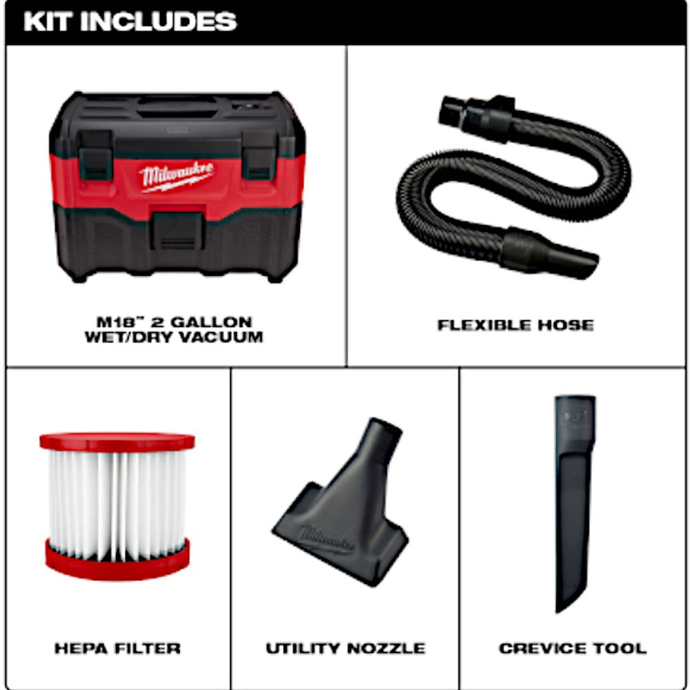 Milwaukee, M18 2-Gallon Wet/Dry Vacuum