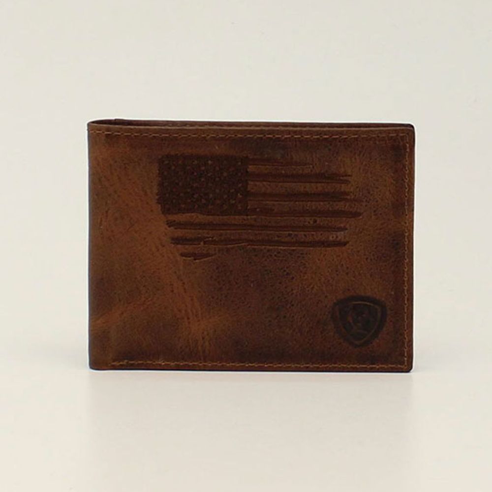 Ariat Men's Brown Distressed USA Flag Bifold Wallet, A3545602