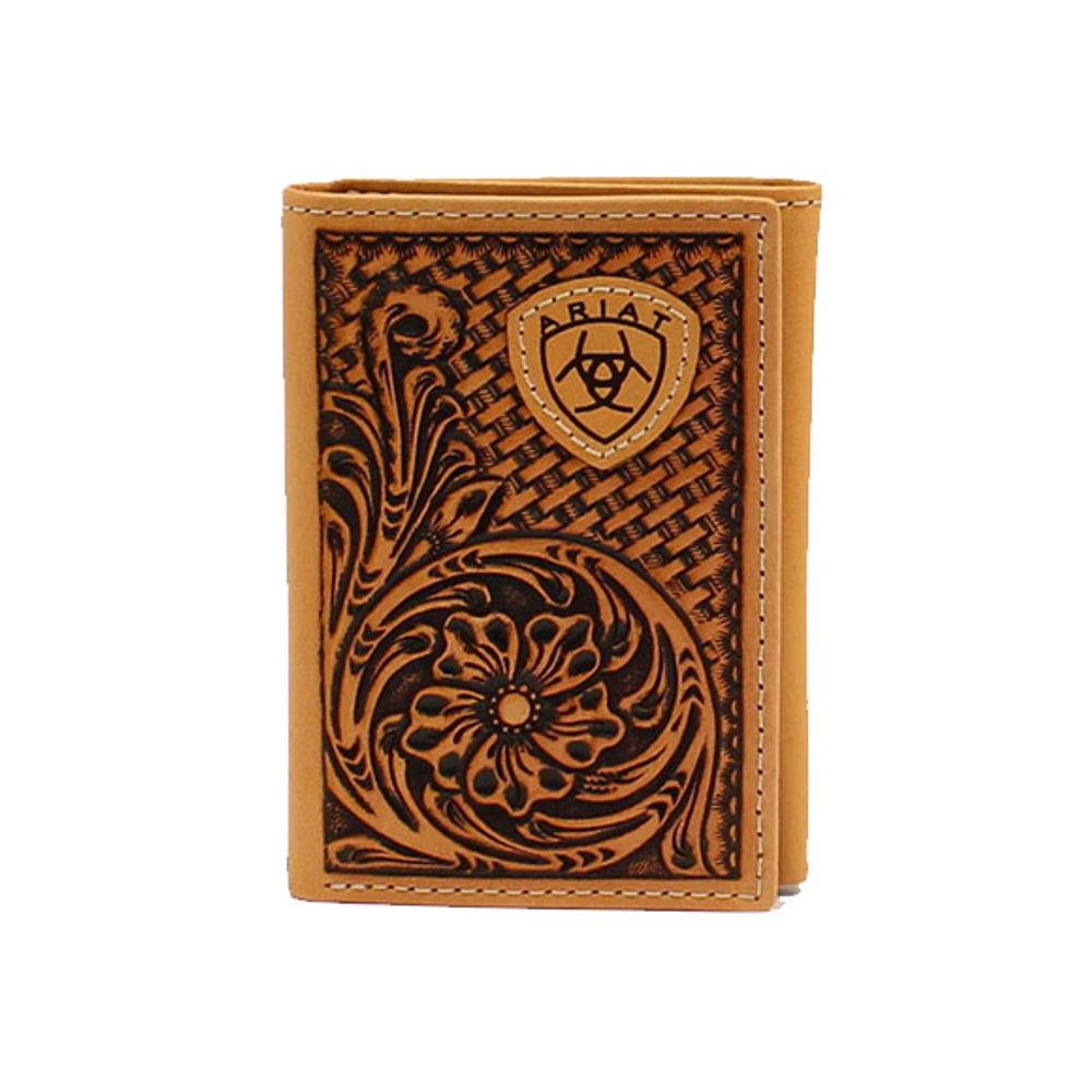 Ariat Men's Embossed Basket Weave Trifold Wallet, A3546108