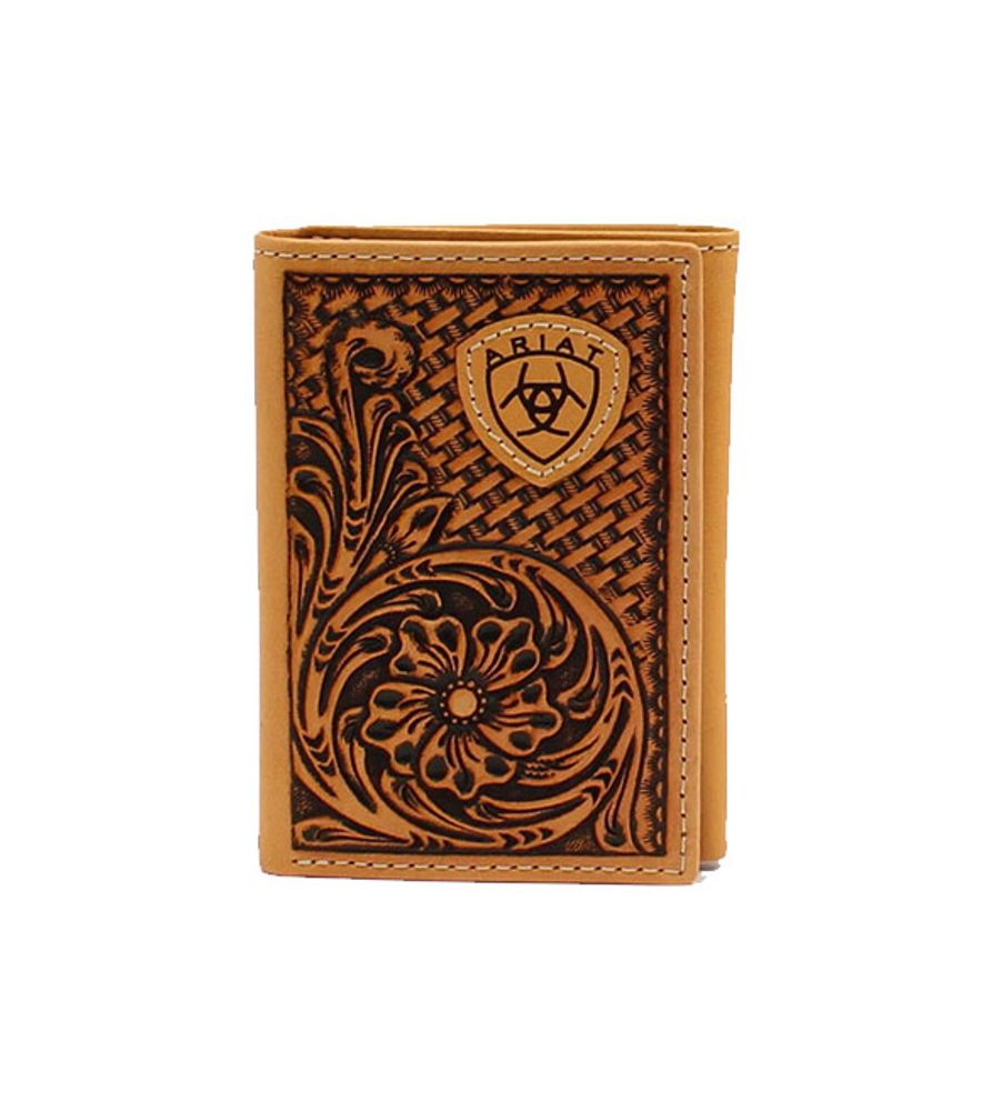 Ariat Men's Embossed Basket Weave Trifold Wallet, A3546108