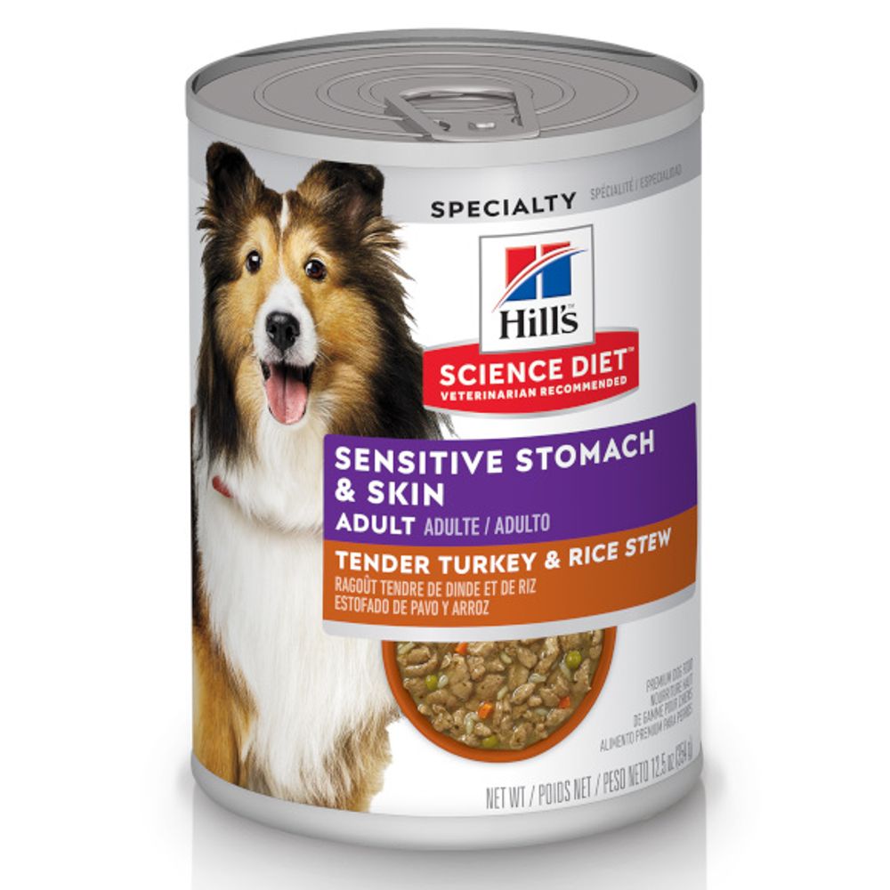 Science Diet, Adult Sensitive Stomach & Skin Tender Turkey & Rice Stew Dog Food, 12.5 oz