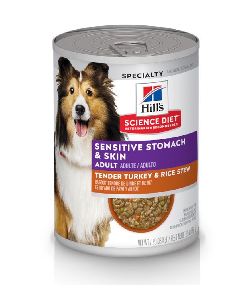 Science Diet, Adult Sensitive Stomach & Skin Tender Turkey & Rice Stew Dog Food, 12.5 oz