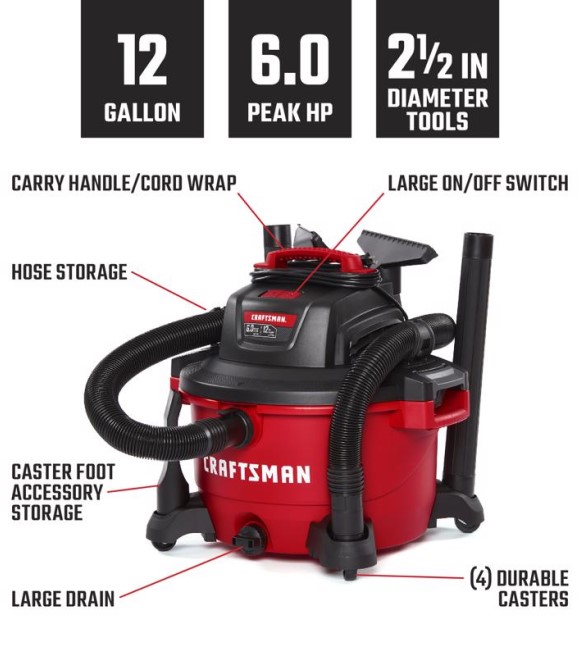 Craftsman, Wet/Dry Corded Vacuum, 12 gal | Wilco