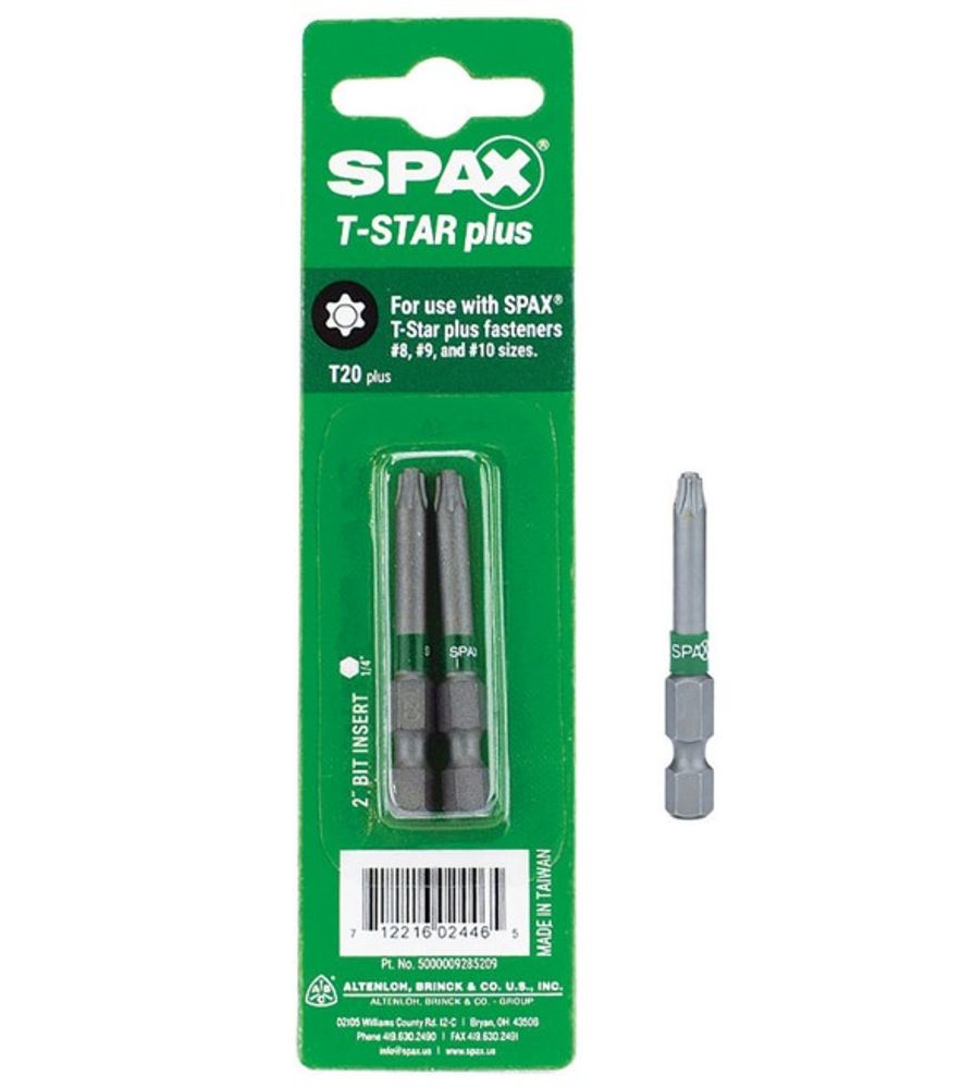 SPAX, T20 x 2" Driver Bit, 2 Pack