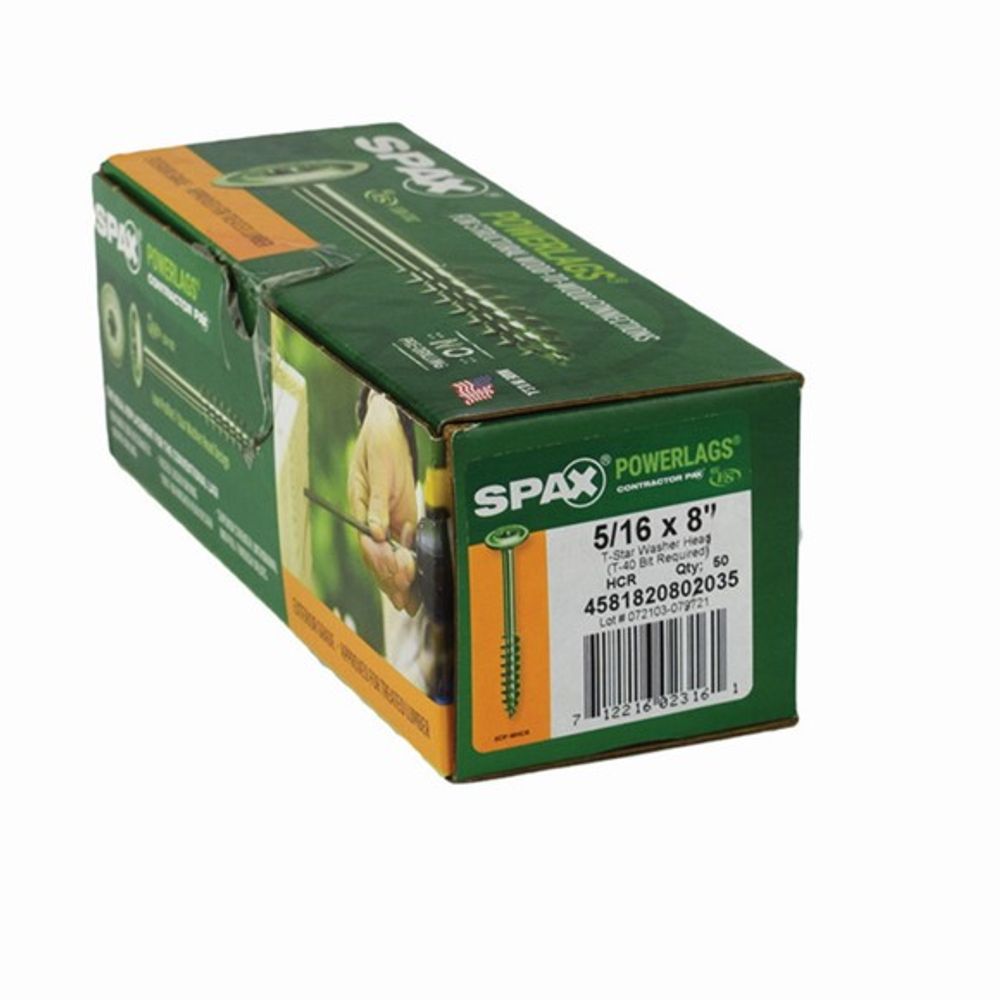 SPAX, T-Star 5/16" x 8" Washer Head Contractor Screws, 50 Pack