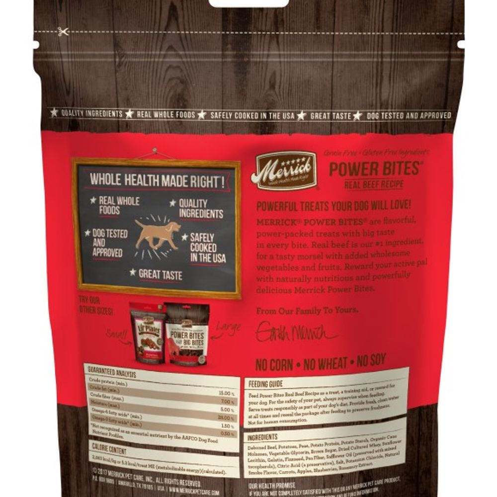 Merrick, Real Beef Power Bites Dog Treats, 6 oz