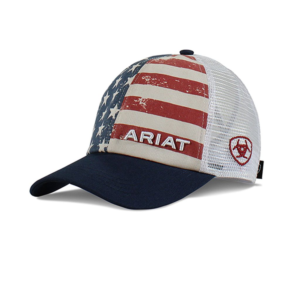 Ariat, Ladies Distressed USA Flag Ponyflo Ball Cap, A300066097