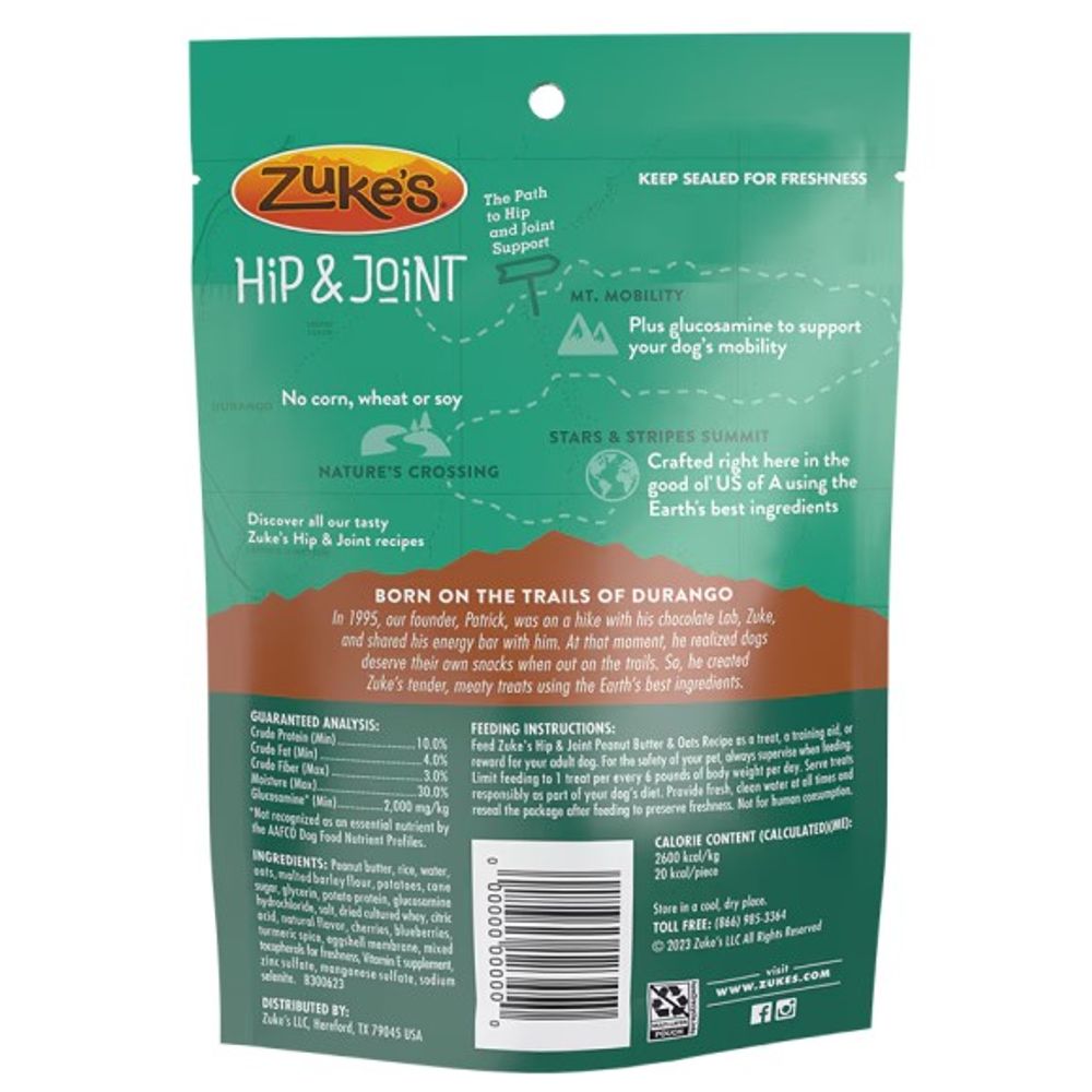 Zuke's, Hip & Joint Peanut Butter & Oats Recipe Dog Treats
