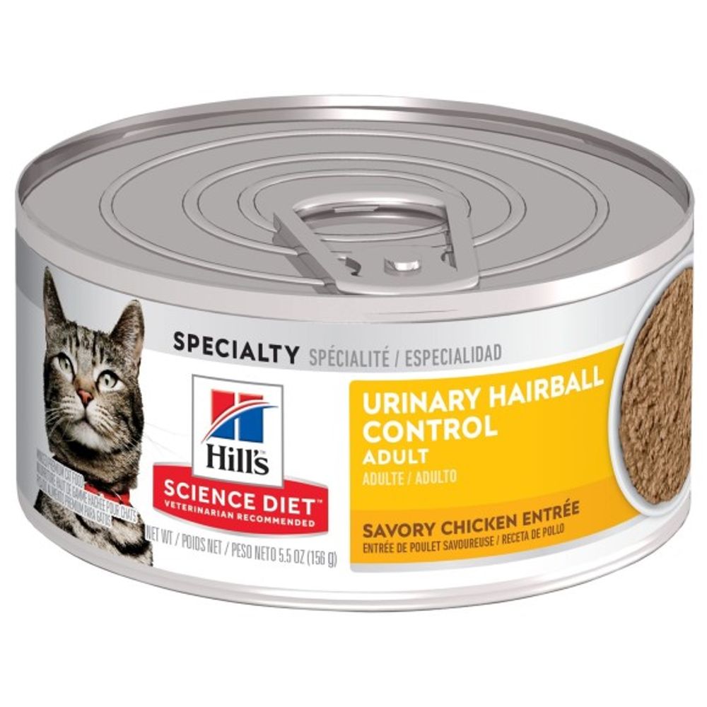 Science Diet, Adult Urinary Hairball Control Savory Chicken Entrée Cat Food, 5.5 oz 
