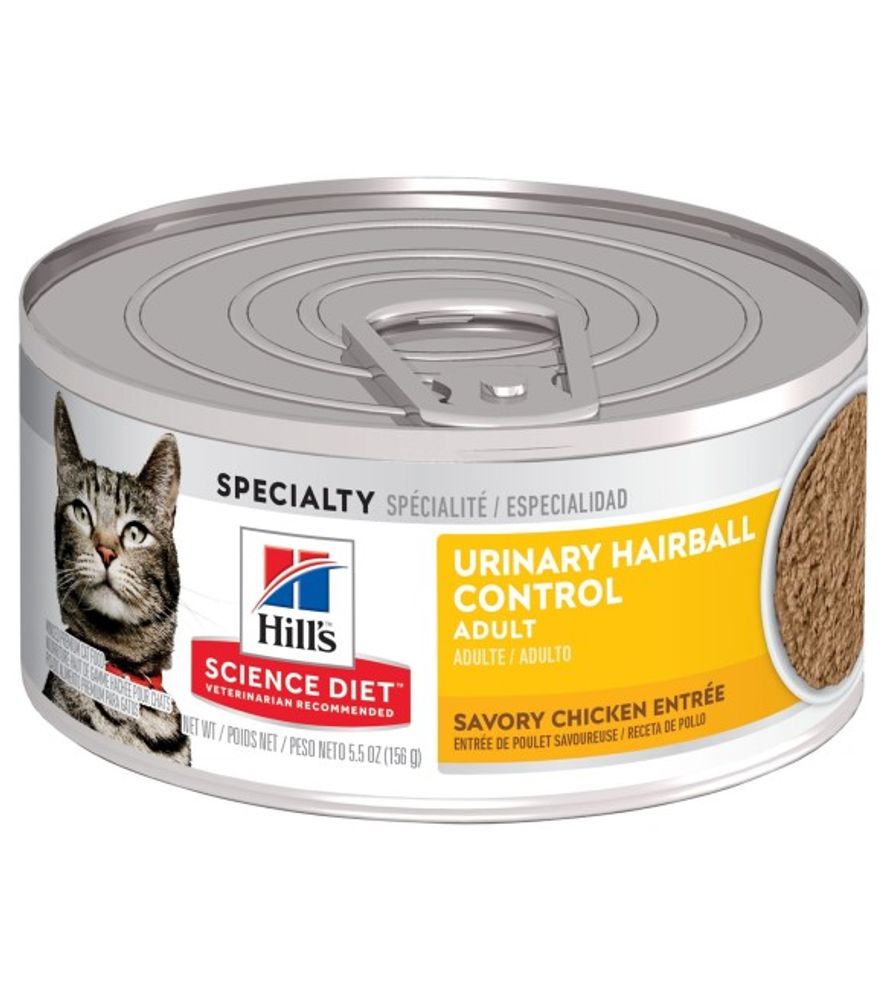 Science Diet, Adult Urinary Hairball Control Savory Chicken Entrée Cat Food, 5.5 oz