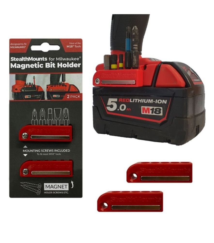StealthMounts, Magnetic Bit Holder 2 Pack, BH-MW18-RED-2