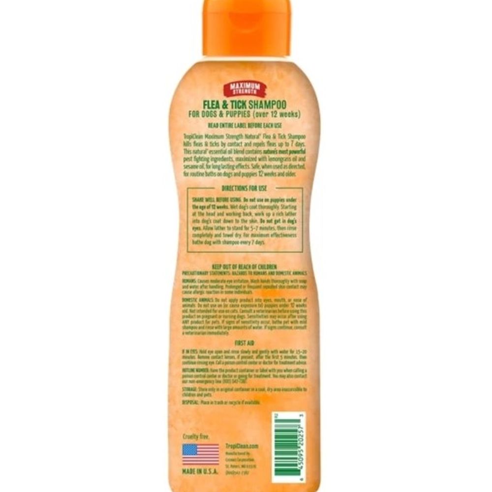 Tropiclean, Natural Flea & Tick Maximum Strength Dog Shampoo, 20 oz