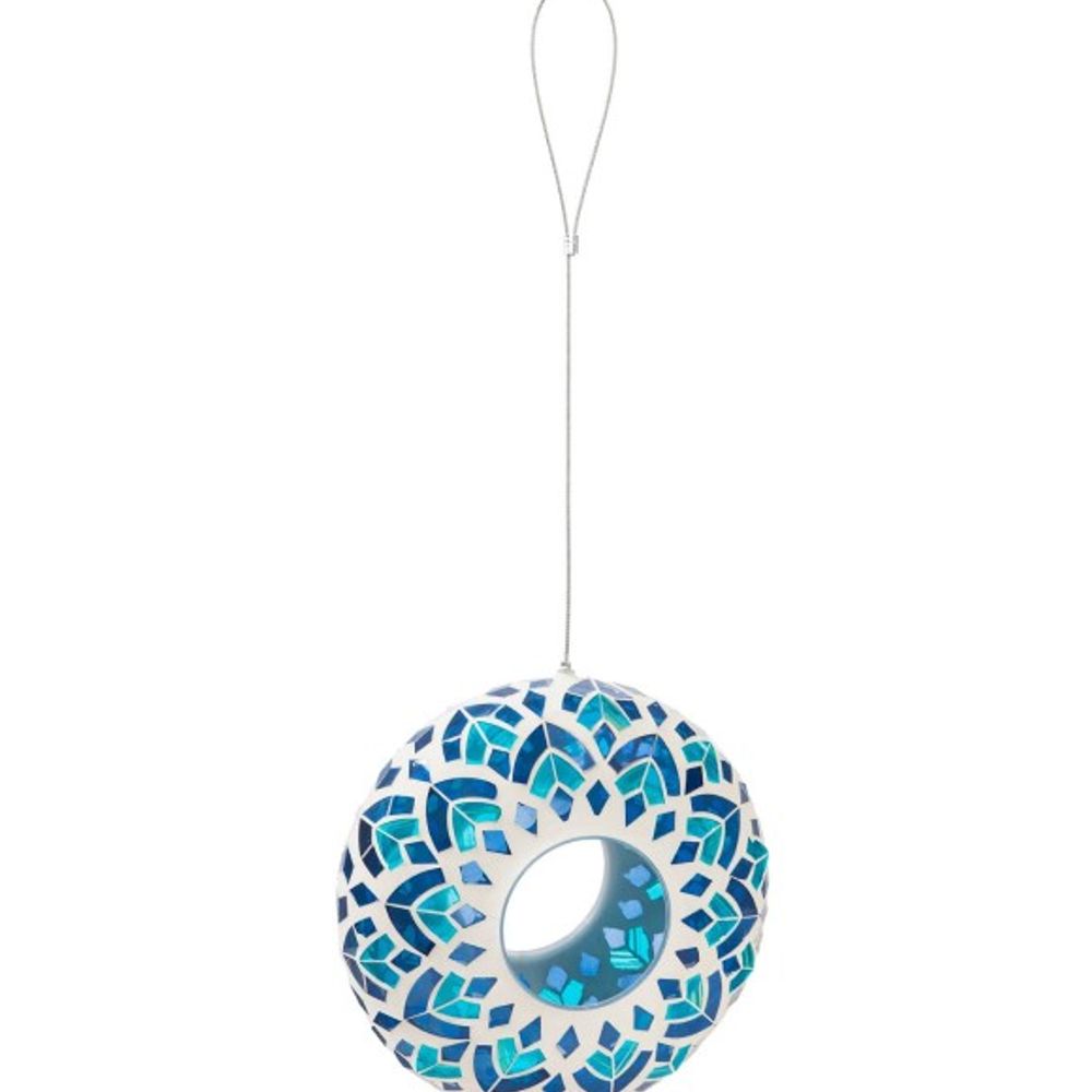 Evergreen, Blue Mosaic Glass Circle Bird Feeder, 2BF7091