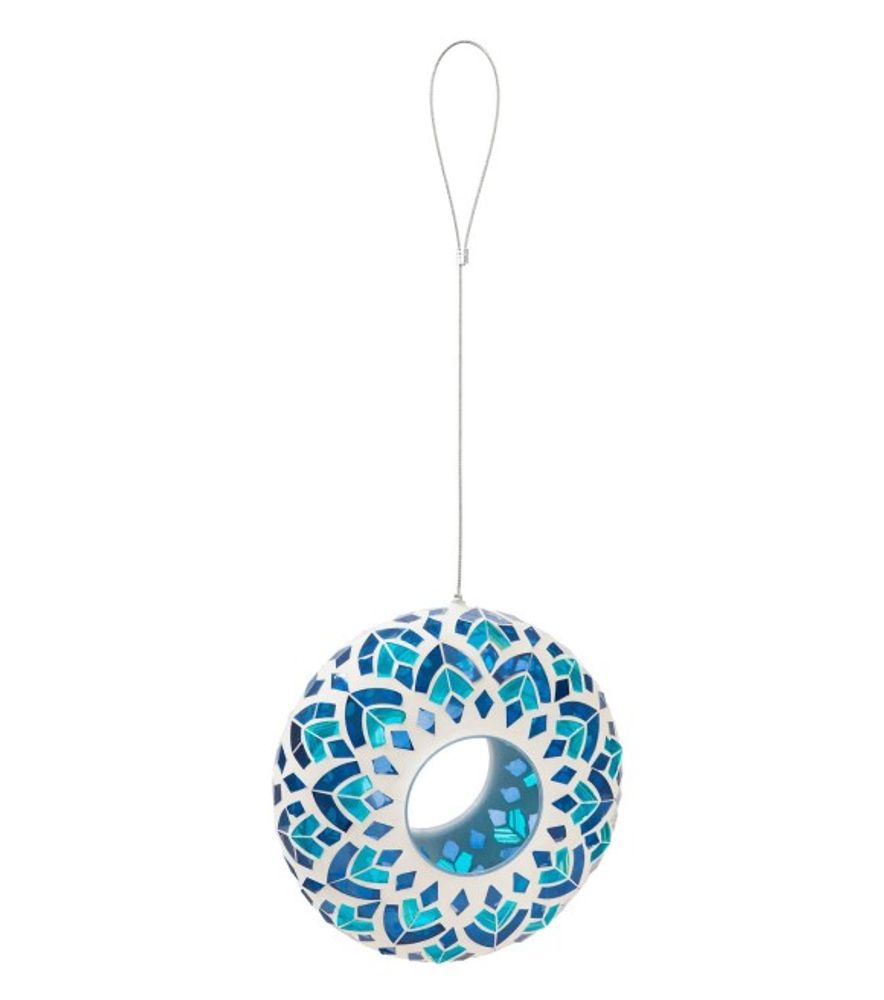 Evergreen, Blue Mosaic Glass Circle Bird Feeder, 2BF7091