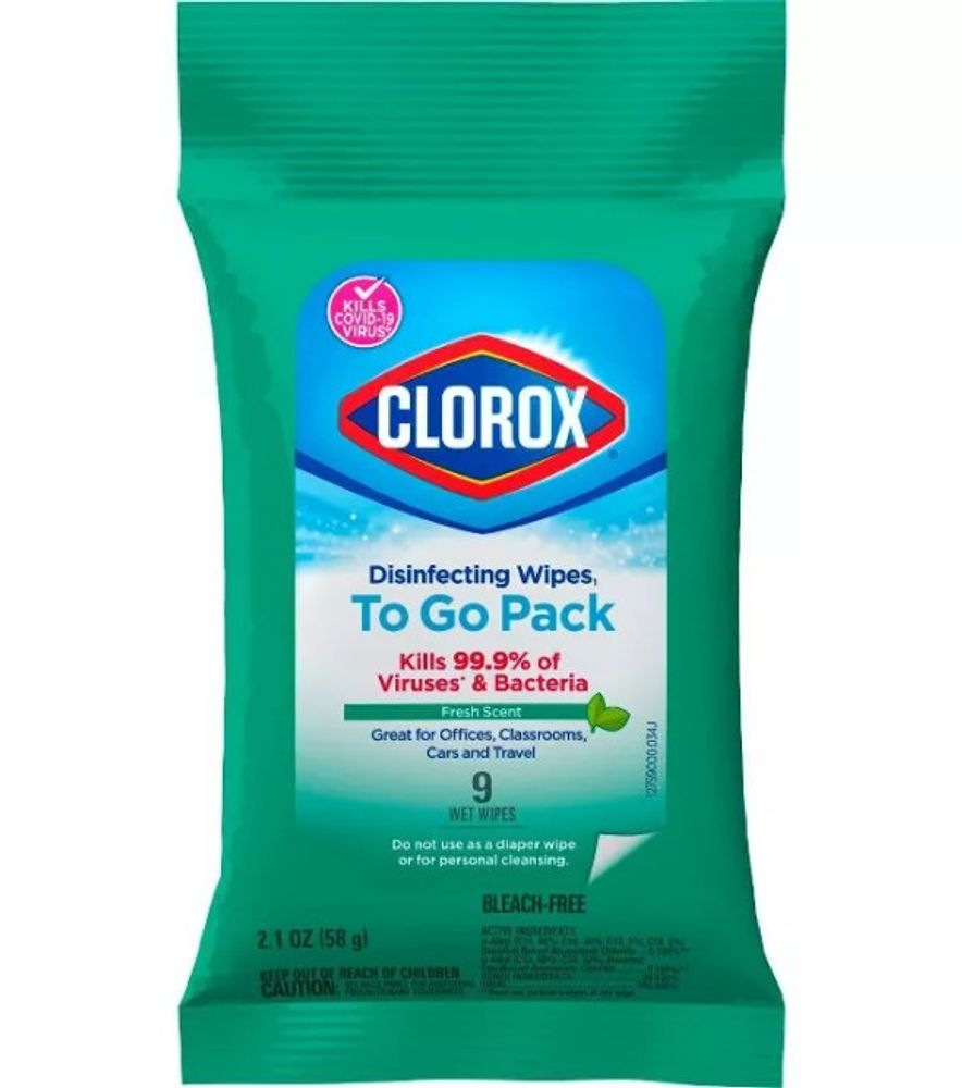 Clorox, On the Go Disinfecting Wipes, 9 Pack