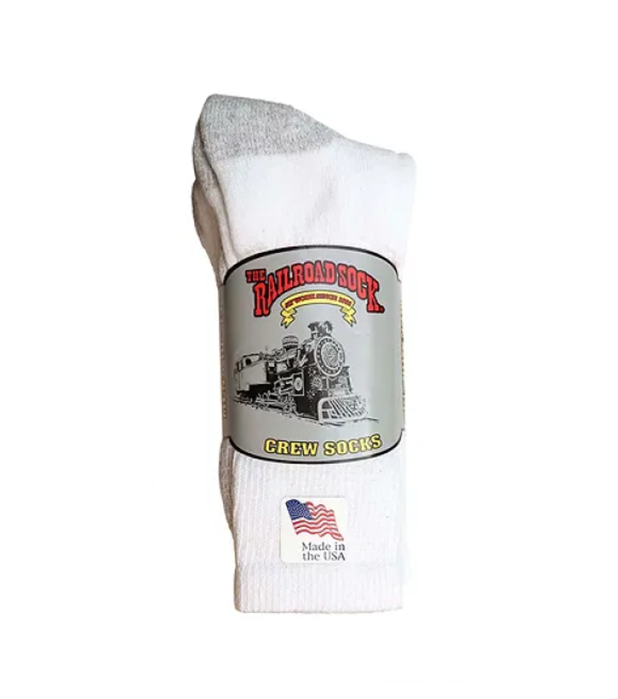 Railroad, Men's RW50 White Crew Socks, 4 pk