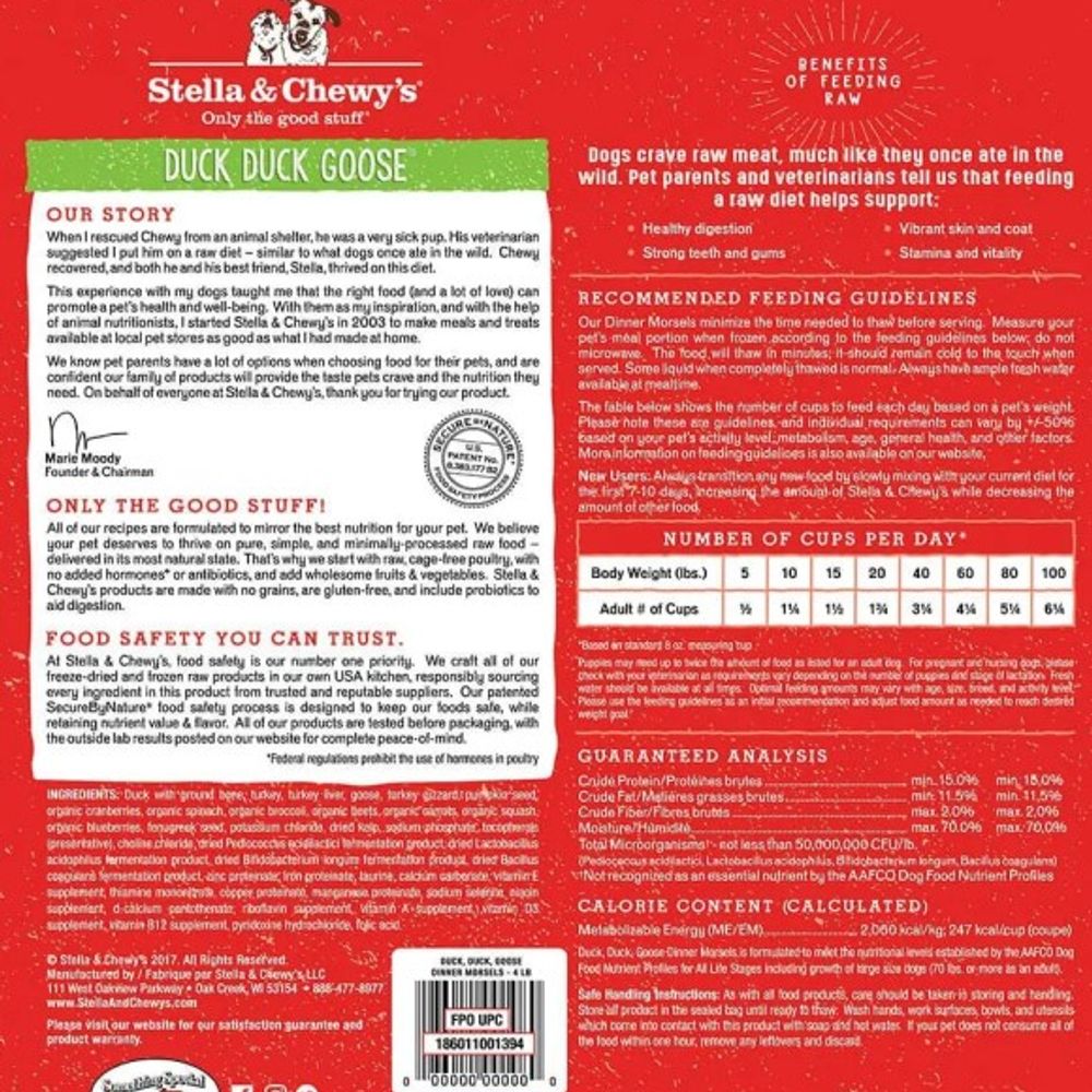 Stella & Chewy's, Duck Duck Goose Frozen Raw Dinner Morsels Dog Food, 4 lb