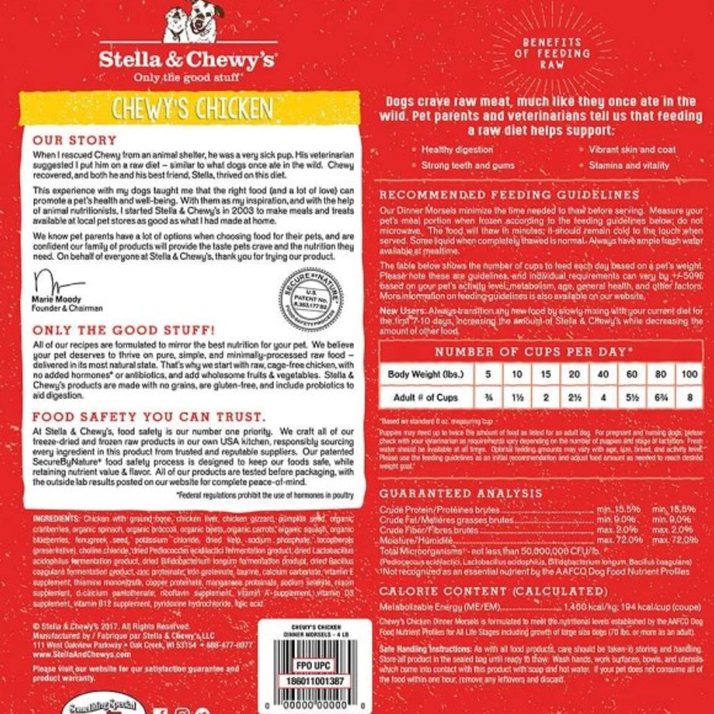 Stella & Chewy's, Chicken Frozen Raw Dinner Morsels Dog Food, 4 lb